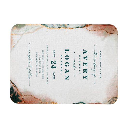 Etheral Dark Blauwgroen & Copper Wedding Invitatio Magneet (Horizontaal)