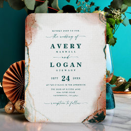 Etheral Dark Blauwgroen & Copper Wedding Invitatio Magneet
