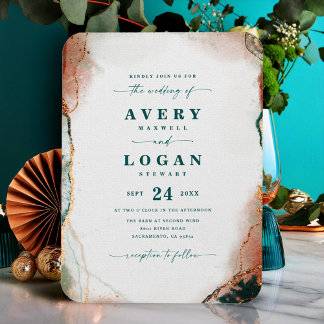 Etheral Dark Blauwgroen & Copper Wedding Invitatio Magneet