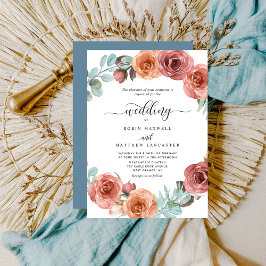 Etheral Dusty Blue, Blush Floral Encircle Wedding Kaart