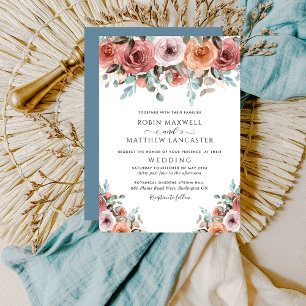 Etheral Dusty Blue en Blush Peach Floral Wedding Kaart