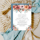 Etheral Dusty Blue en Blush Peach Floral Wedding Kaart
