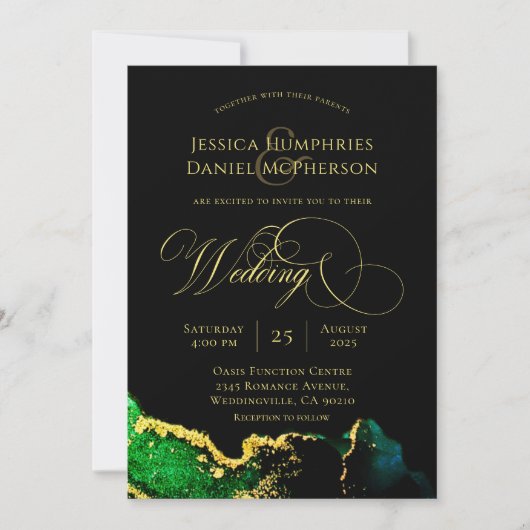 Etheral Emerald Green Gold Wedding Uitnodiging (Voorkant)