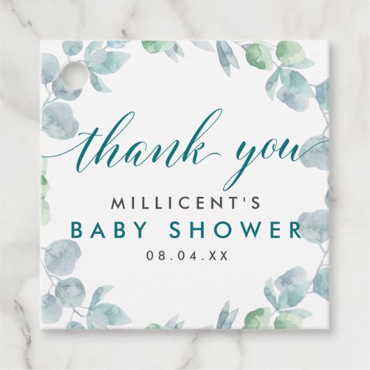Etheral Eucalyptus Baby shower Dank je wel Bedankjes Labels (Voorkant)