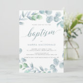 Etheral Eucalyptus Dusty Blue Baptisme Kaart (Staand voorkant)