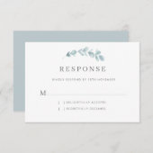 Etheral Eucalyptus Dusty Blue Wedding RSVP Kaartje (Voorkant / Achterkant)