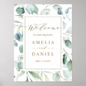 Etheral Eucalyptus Gold Greenery Weddenschap Welko Poster (Voorkant)