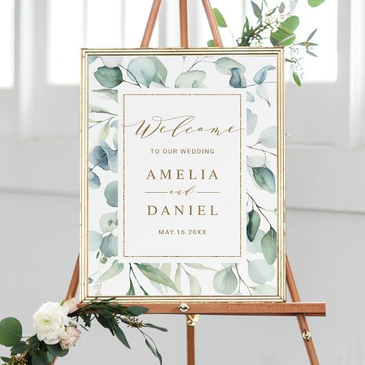 Etheral Eucalyptus Gold Greenery Weddenschap Welko Poster