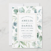 Etheral Eucalyptus Gold Greenery Wedding Kaart (Voorkant)