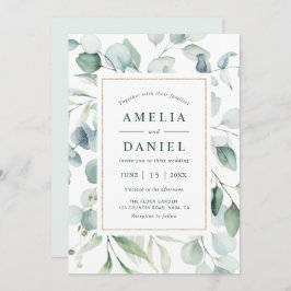 Etheral Eucalyptus Gold Greenery Wedding Kaart