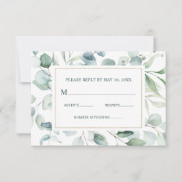 Etheral Eucalyptus Gold Greenery Wedding RSVP Kaartje
