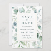 Etheral Eucalyptus Gold Greenery Wedding Save The Date (Voorkant)