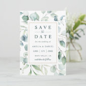 Etheral Eucalyptus Gold Greenery Wedding Save The Date (Staand voorkant)