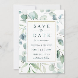 Etheral Eucalyptus Gold Greenery Wedding Save The Date