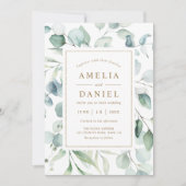 Etheral Eucalyptus Gold Script Greenery Wedding Kaart (Voorkant)