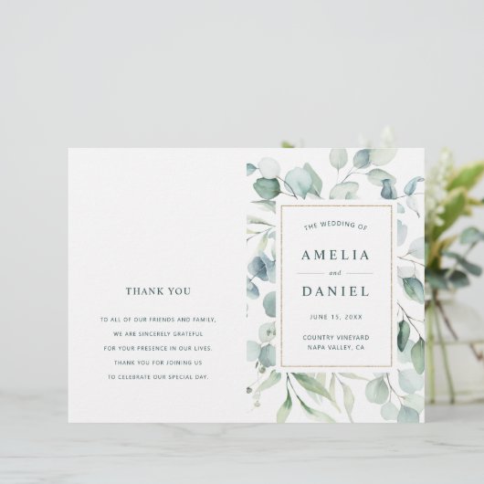 Etheral Eucalyptus Green Wedding Ceremony Programm (Staand voorkant)