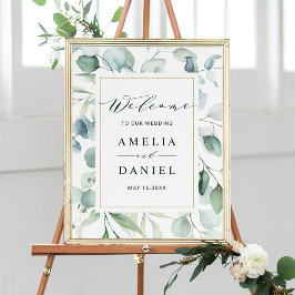 Etheral Eucalyptus Greenery Wedding Welcome Sign Poster