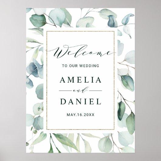 Etheral Eucalyptus Greenery Wedding Welcome Sign Poster (Voorkant)