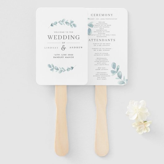Etheral Eucalyptus Wedding Programme Handje Fan Handwaaier (Voorkant en achterkant)