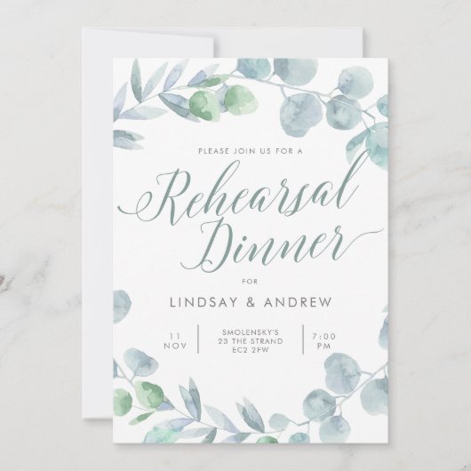 Etheral Eucalyptus Wedding Rehearsal Dinner Kaart (Voorkant)