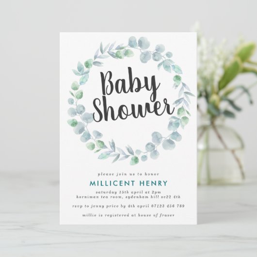 Etheral Eucalyptus WreatBaby shower Kaart (Staand voorkant)