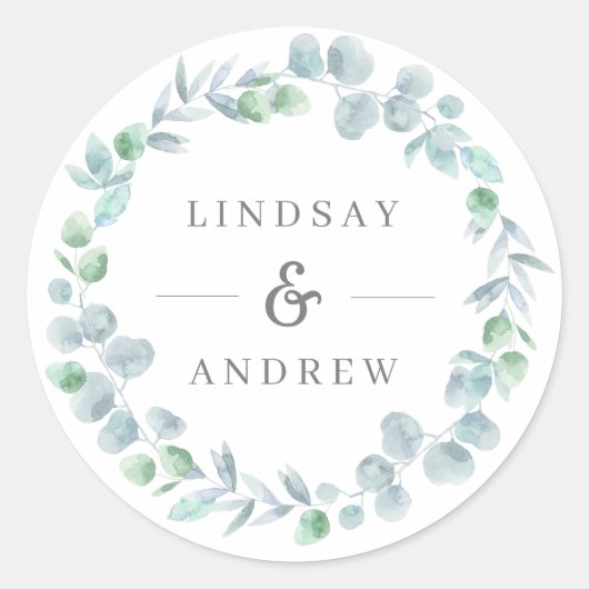 Etheral Eucalyptus Wreath Blue Wedding Favor Seal Ronde Sticker (Voorkant)