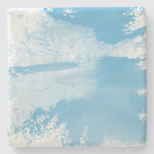 Etheral Fantasy Blue, White Winter River Stenen Onderzetter (Voorkant)