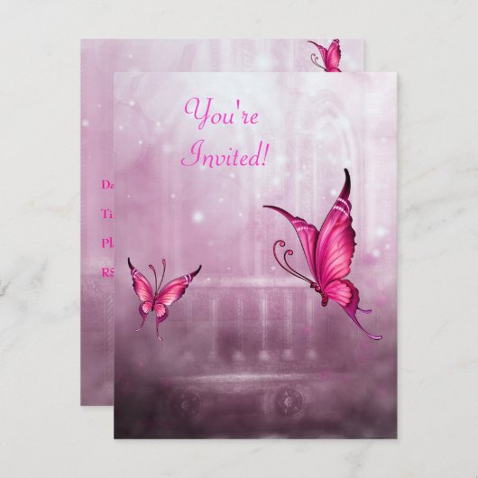 Etheral Fantasy Pink Butterfly Event Kaart (Voorkant / Achterkant)