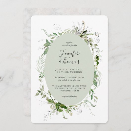 Etheral Garden Greenery Botanical Wedding Kaart (Voorkant / Achterkant)