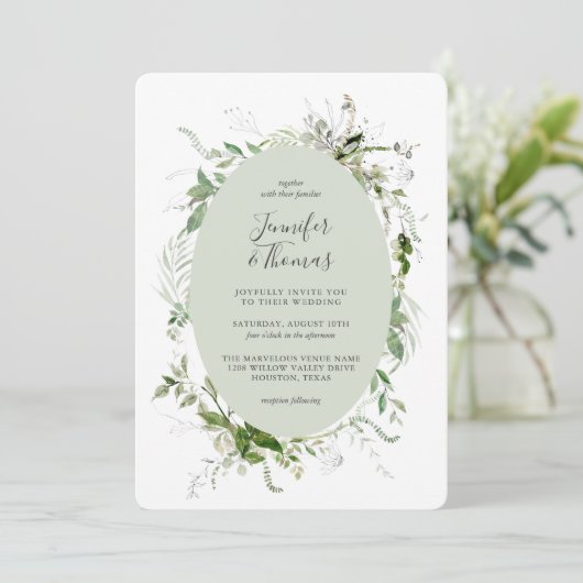 Etheral Garden Greenery Botanical Wedding Kaart (Staand voorkant)