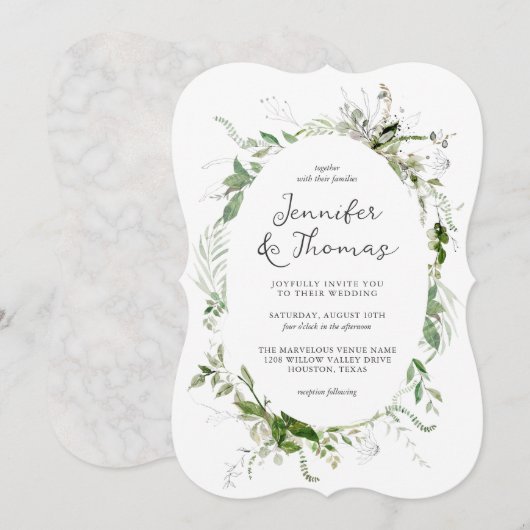 Etheral Garden Greenery Botanical Wedding Kaart (Voorkant / Achterkant)