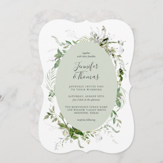 Etheral Garden Greenery Botanical Wedding Kaart (Voorkant / Achterkant)