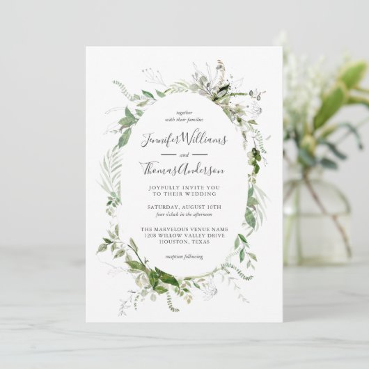 Etheral Garden Greenery Botanical Wedding Kaart (Staand voorkant)