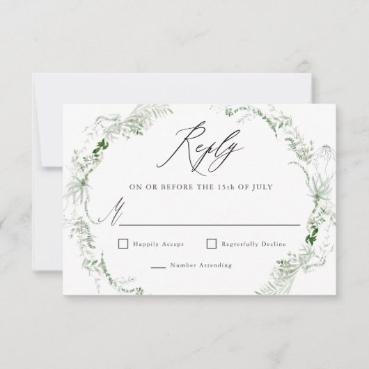 Etheral Garden Greenery Botanical Wedding RSVP Kaartje (Voorkant)