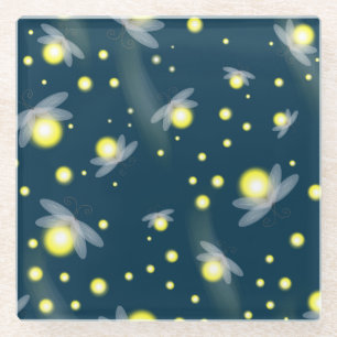 Etheral Ggloing Fireflies bij Night Pattern Glazen Onderzetter