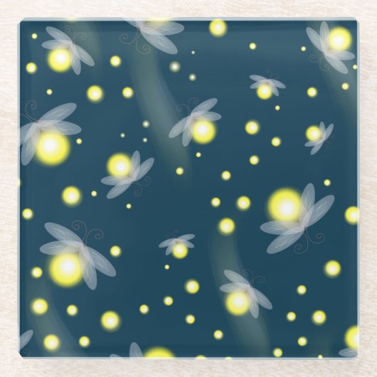 Etheral Ggloing Fireflies bij Night Pattern Glazen Onderzetter (Voorkant)