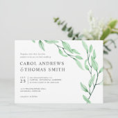Etheral Green | Chic Botanical Leaves bruiloft Kaart (Staand voorkant)