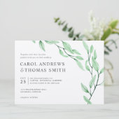 Etheral Green | Chic Botanical Leaves bruiloft Kaart (Staand voorkant)