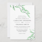 Etheral Green | Elegant Botanical Leaves bruiloft Kaart (Voorkant)