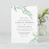 Etheral Green | Elegant Botanical Leaves bruiloft Kaart (Staand voorkant)