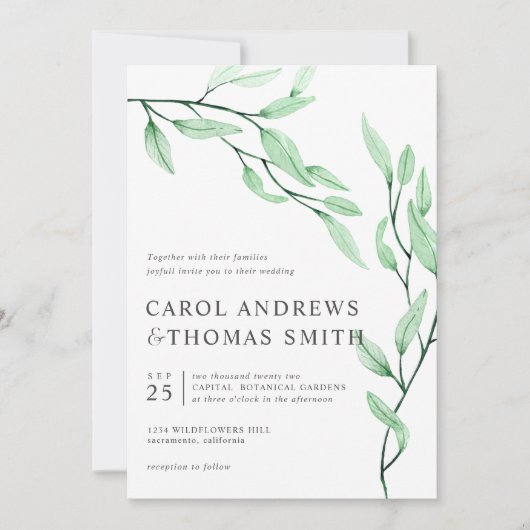 Etheral Green | Verticale bruiloft met botanische  Kaart (Voorkant)