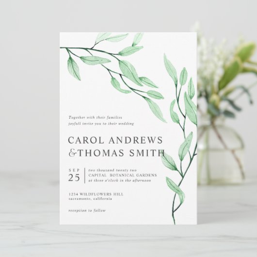 Etheral Green | Verticale bruiloft met botanische  Kaart (Staand voorkant)