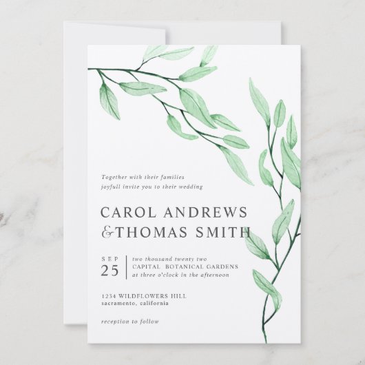 Etheral Green | Verticale bruiloft met botanische  Kaart (Voorkant)