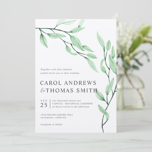 Etheral Green | Verticale bruiloft met botanische  Kaart (Staand voorkant)