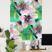 Etheral Japanse Sakura Cherry Tree Flowers Poster (Thuiskantoor)