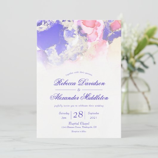 Etheral Jewel Tones Ink Wash Weddenschap Kaart (Staand voorkant)