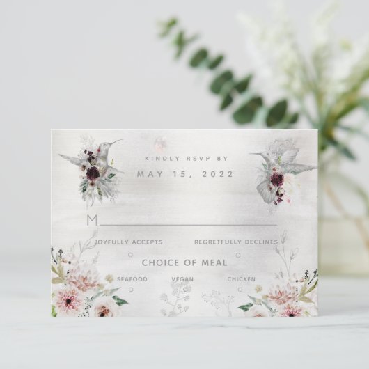 Etheral Love Wedding 3 Meal Choice RSVP Card (Staand voorkant)