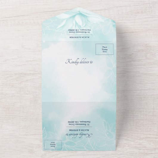 Etheral Magnolia Flower, Wedding All In One Uitnodiging (Buitenkant)