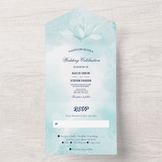 Etheral Magnolia Flower, Wedding All In One Uitnodiging (Binnen)