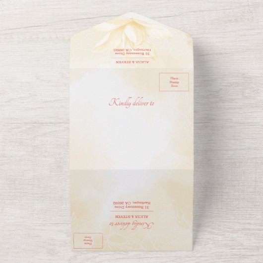 Etheral Magnolia Flower, Wedding All In One Uitnodiging (Buitenkant)